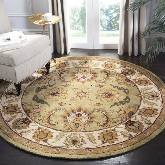 SAFAVIEH Classic Shanelle Oriental Wool Area Rug, Green/Ivory, 6' x 6' Round