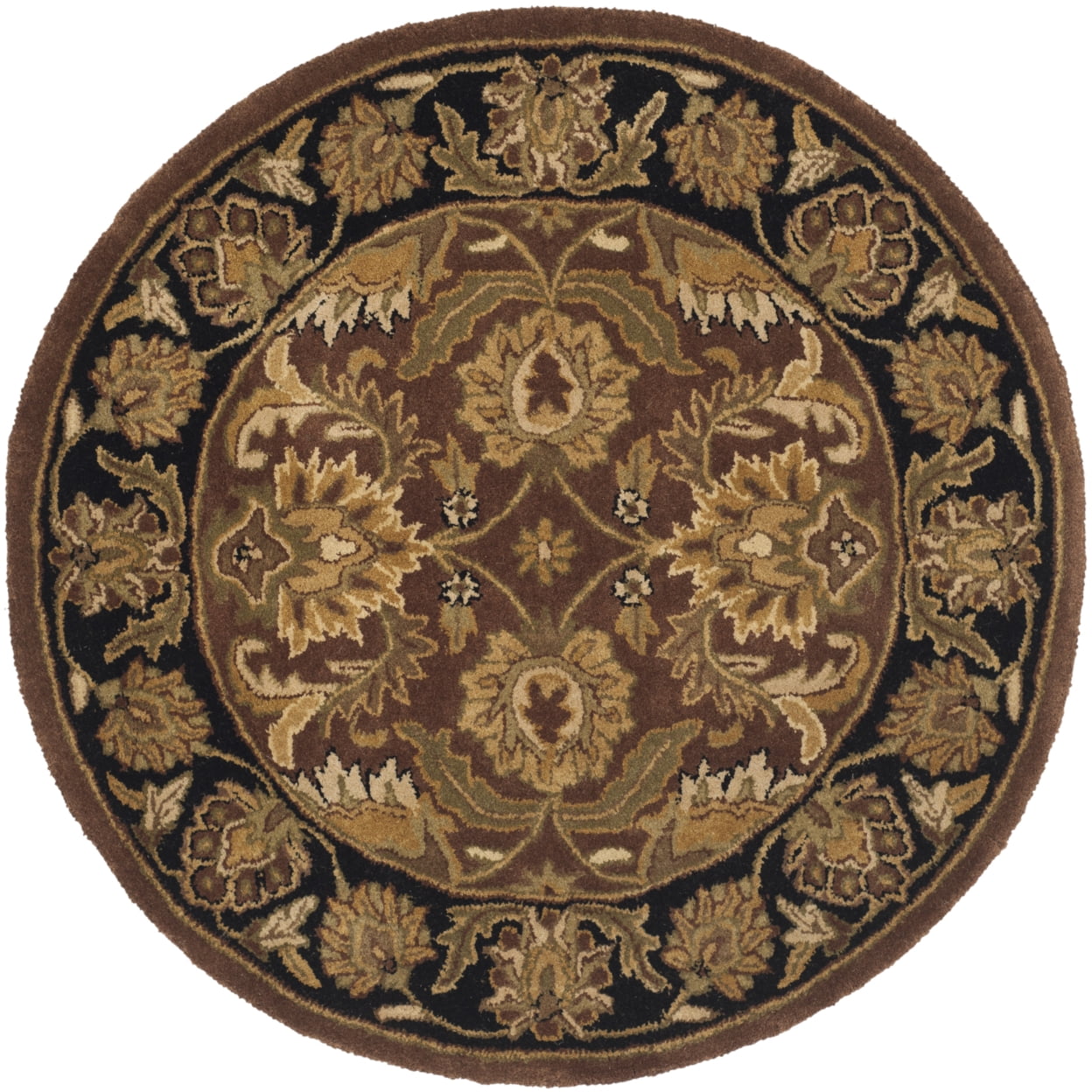 Handmade Round Rust and Black Wool Area Rug