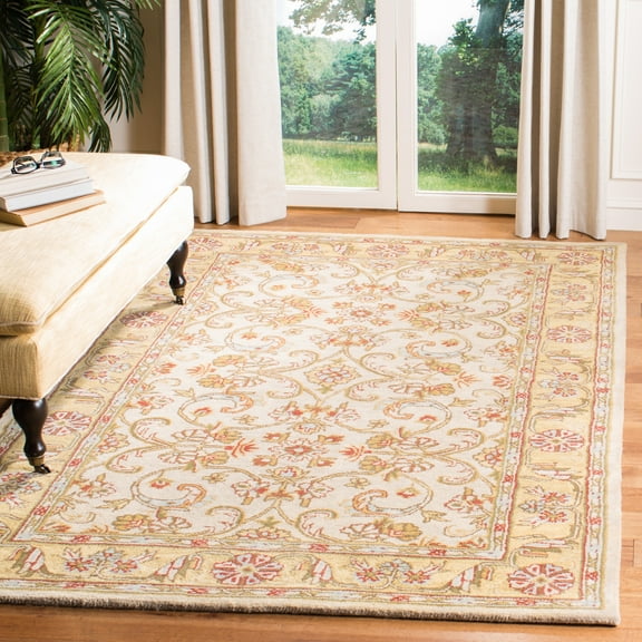 SAFAVIEH Classic Simonette Floral Wool Area Rug, Gray/Light Gold, 5' x 8'