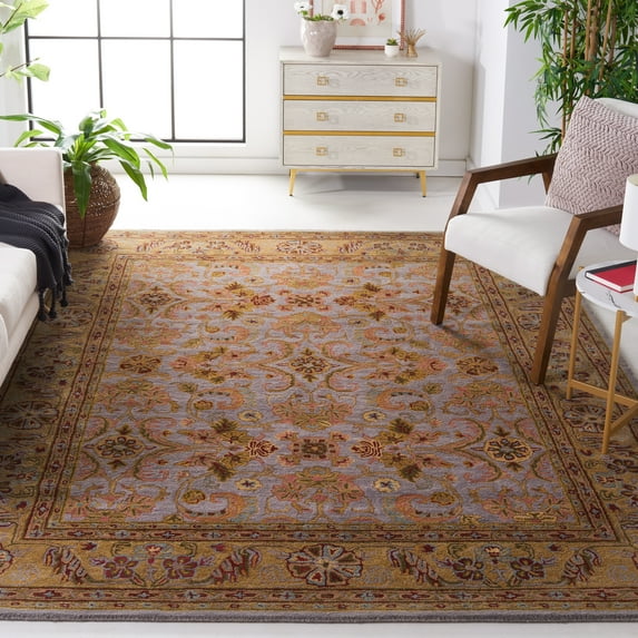 SAFAVIEH Classic Simonette Floral Wool Area Rug, Gray/Light Gold, 9'6" x 13'6"