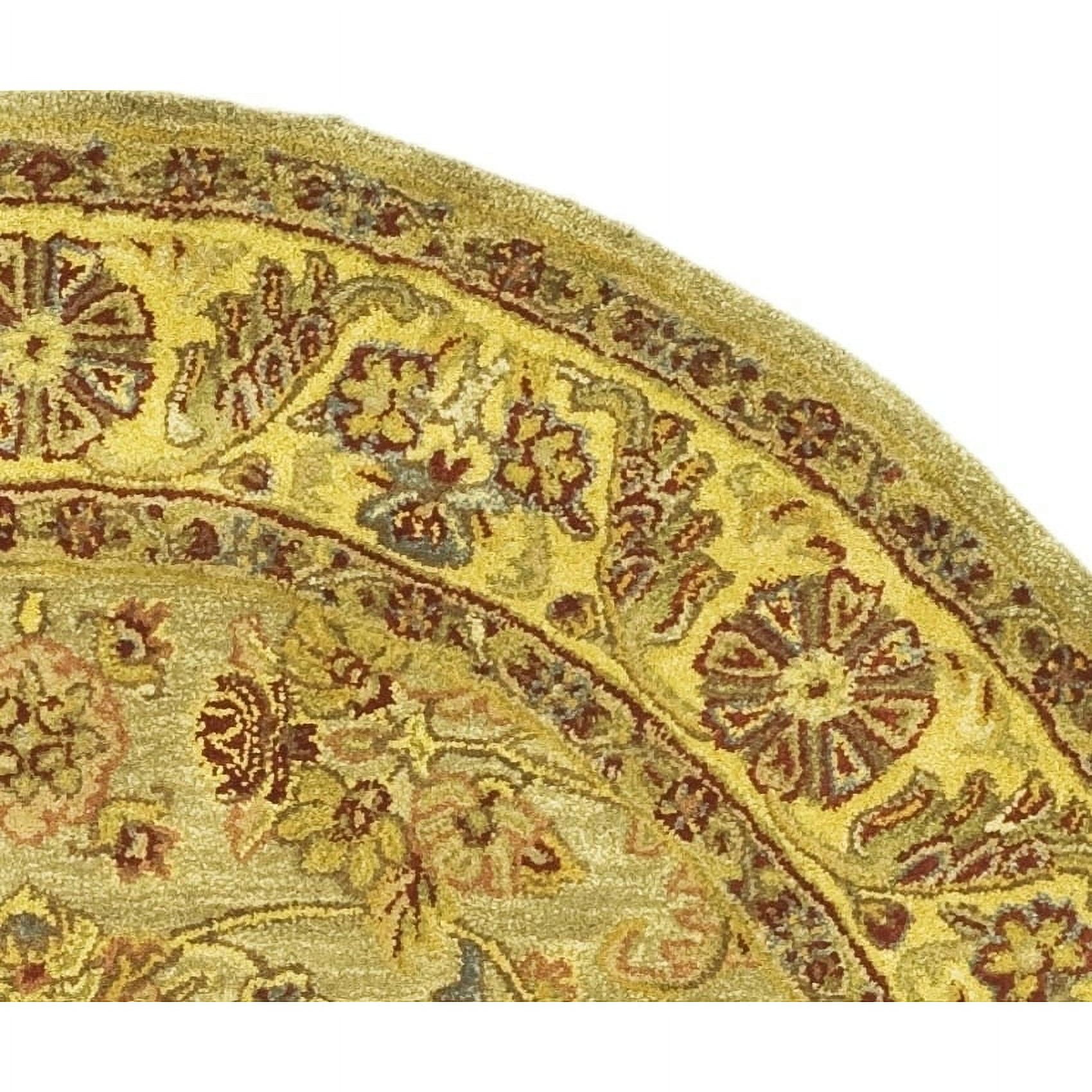 Light Green and Gold Round Hand-Tufted Wool Area Rug