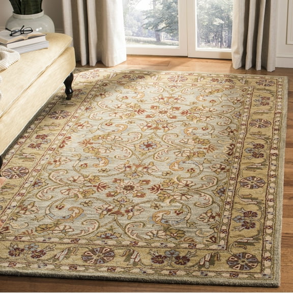 SAFAVIEH Classic Simonette Floral Wool Area Rug, Light Green/Gold, 3' x 5'