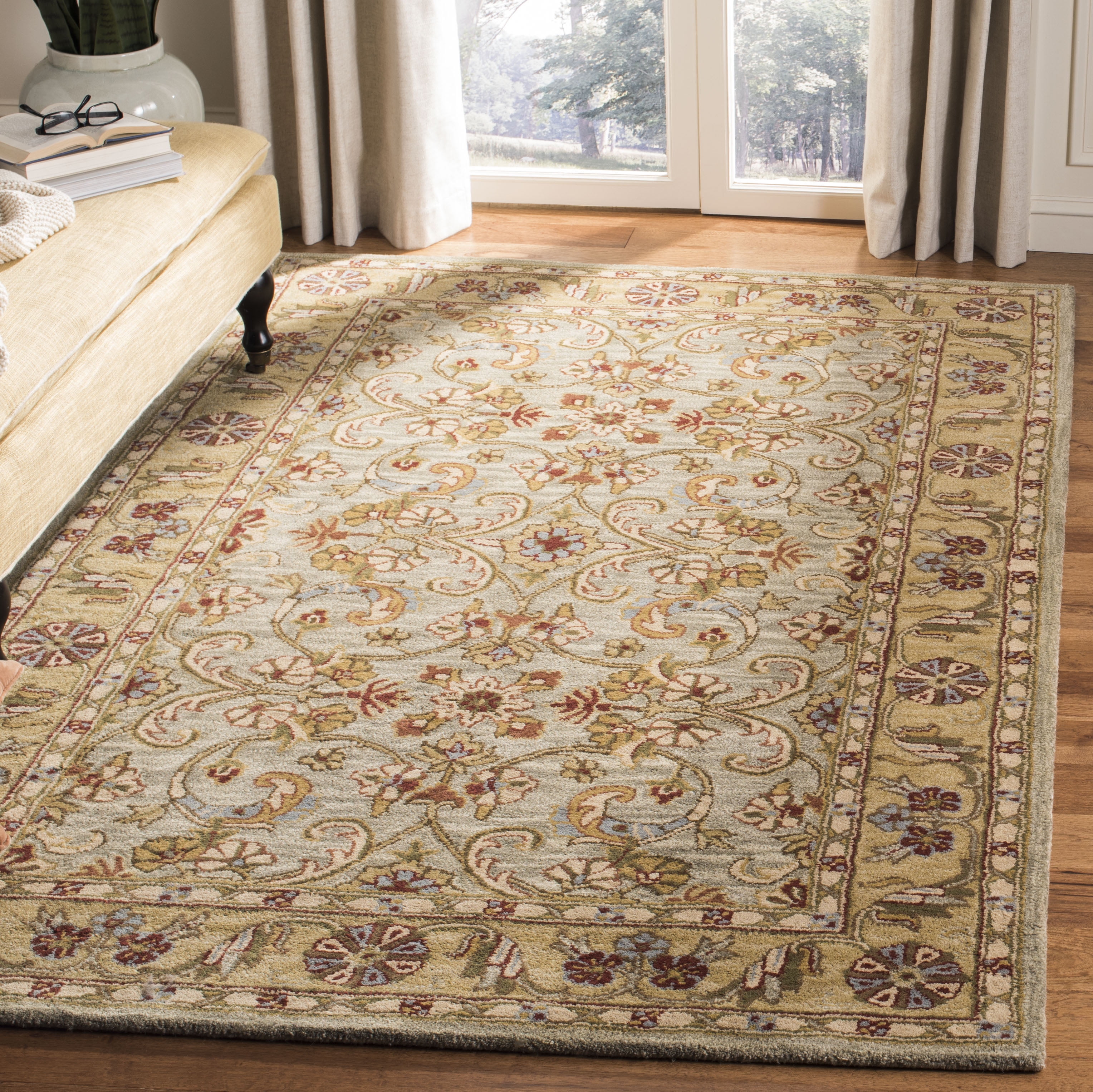 Handmade Light Green and Gold Wool Tufted Area Rug