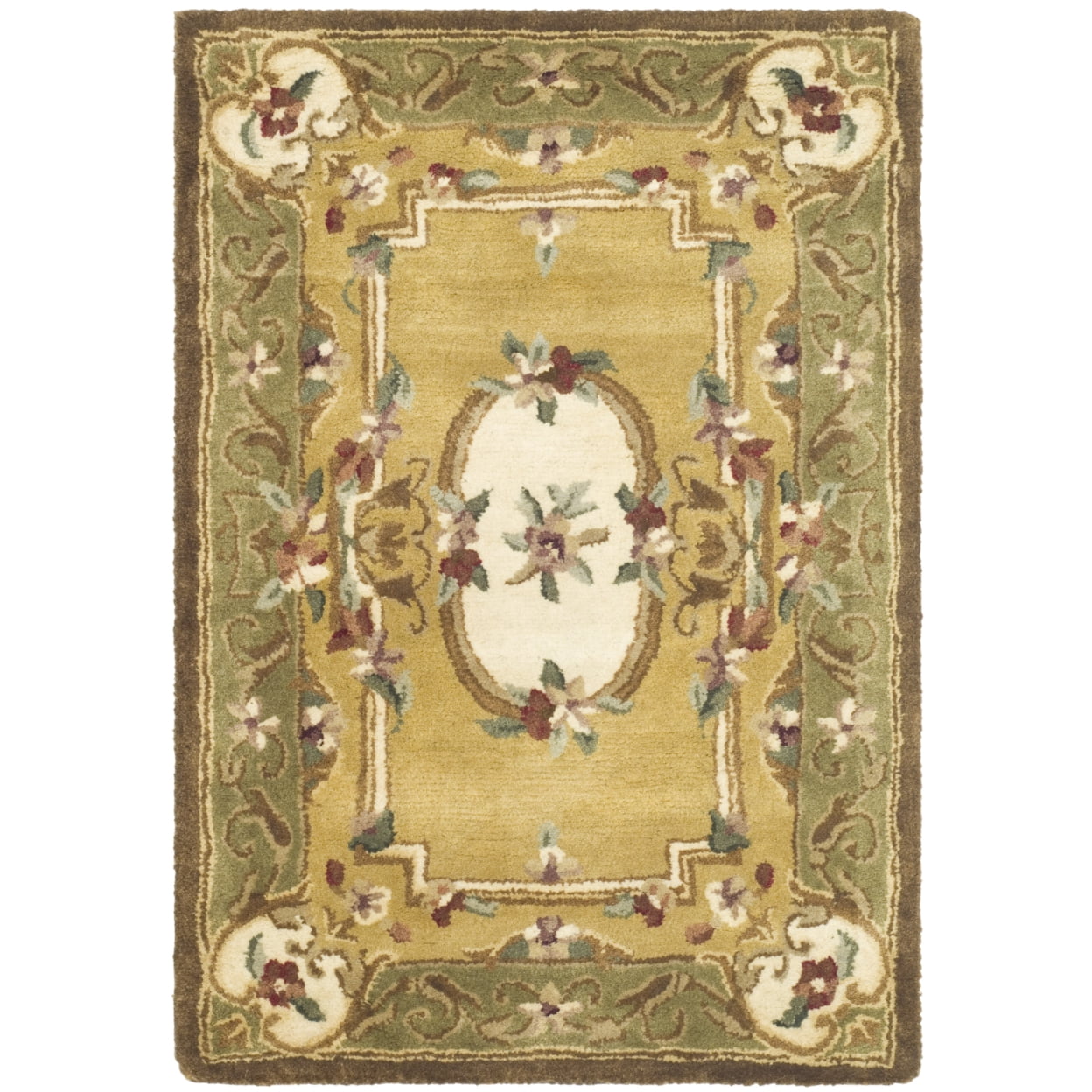 Ivory and Gold Handmade Wool Tufted Rectangular Rug