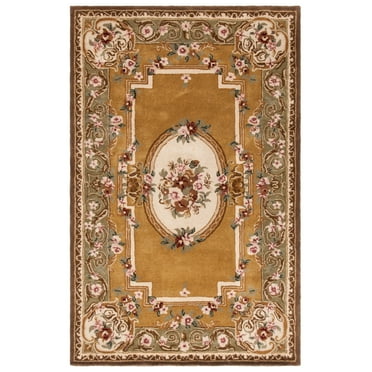 SAFAVIEH Classic Thomasina Floral Wool Area Rug, Light Gold/Green, 4'6" x 6'6" Oval