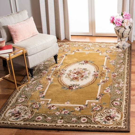 SAFAVIEH Classic Thomasina Floral Wool Area Rug, Light Gold/Green, 4' x 6'