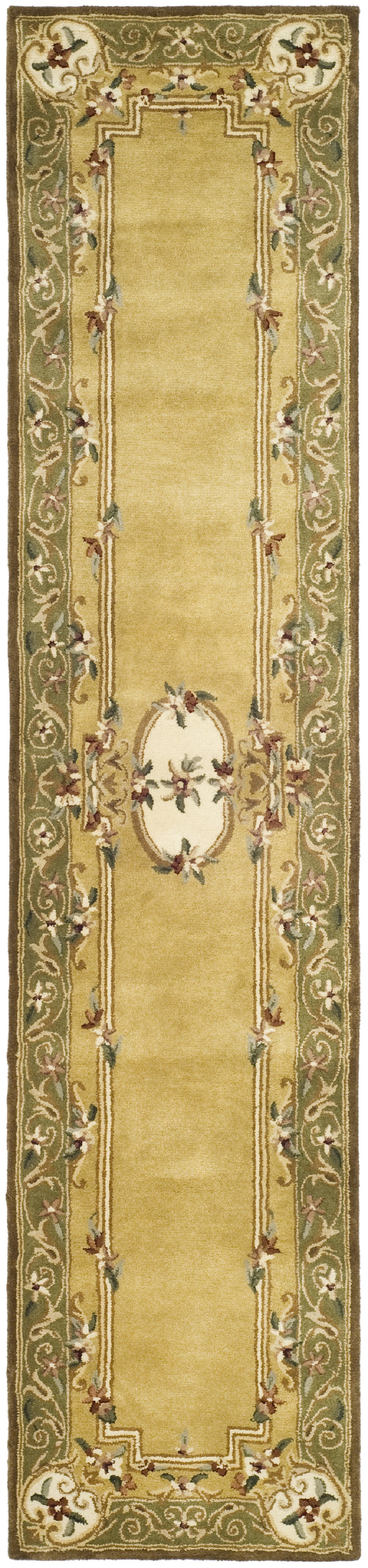 Ivory and Green Hand-Tufted Wool Runner Rug
