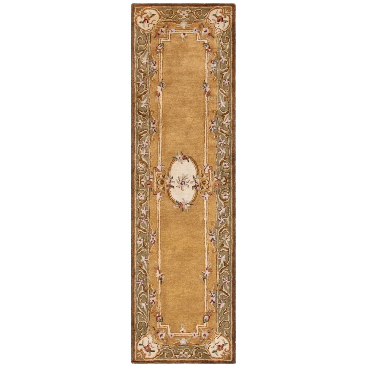 Handmade Gold and Green Wool Runner Rug