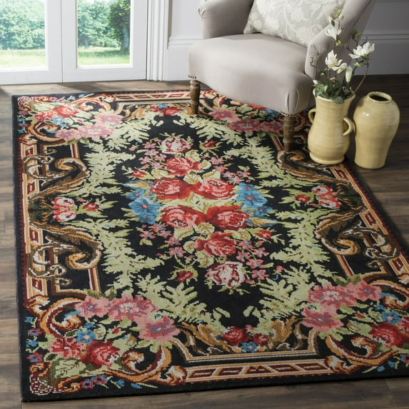 SAFAVIEH Classic Vintage Alec Floral Area Rug, Black/Multi, 6' x 9'
