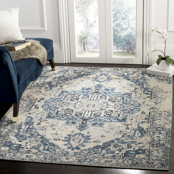 SAFAVIEH Classic Vintage Atanas Floral Bordered Polyester Area Rug, Blue, 4' x 6'