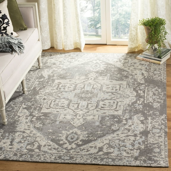 SAFAVIEH Classic Vintage Atanas Floral Bordered Polyester Area Rug, Grey, 6' x 9'