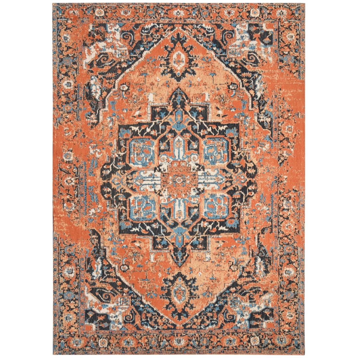 SAFAVIEH Classic Vintage Atanas Floral Bordered Polyester Area Rug, Orange/Navy, 4' x 6'