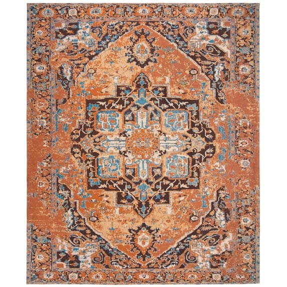SAFAVIEH Classic Vintage Atanas Global Polyester Area Rug, Orange/Navy, 9' x 12'
