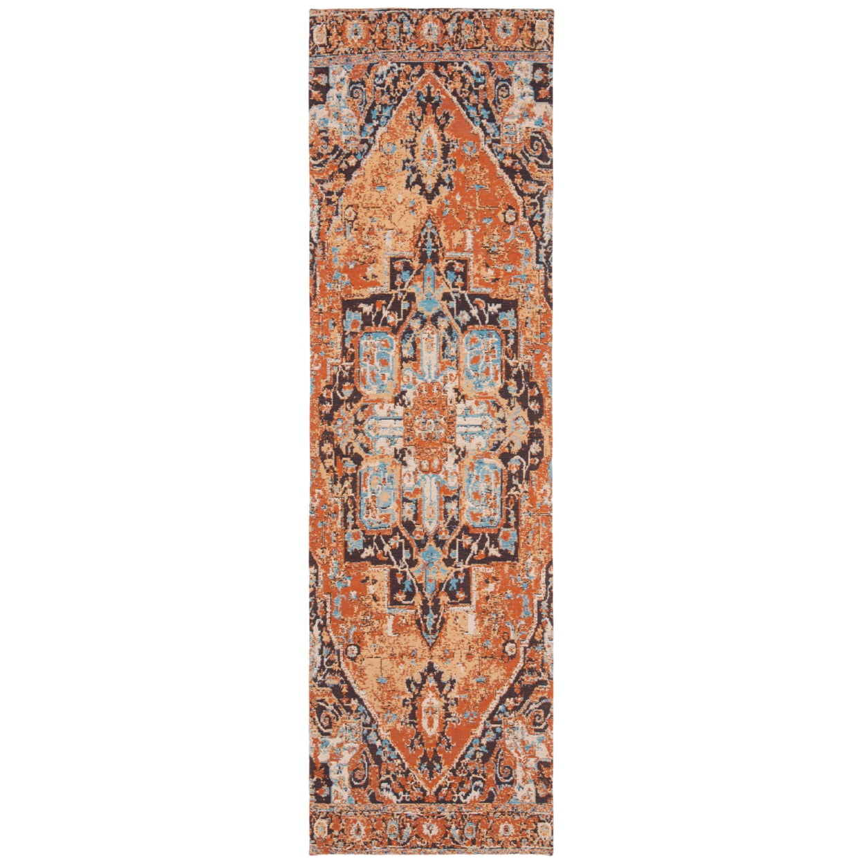 SAFAVIEH Classic Vintage Atanas Global Polyester Runner Rug, Orange/Navy, 2'3" x 6'