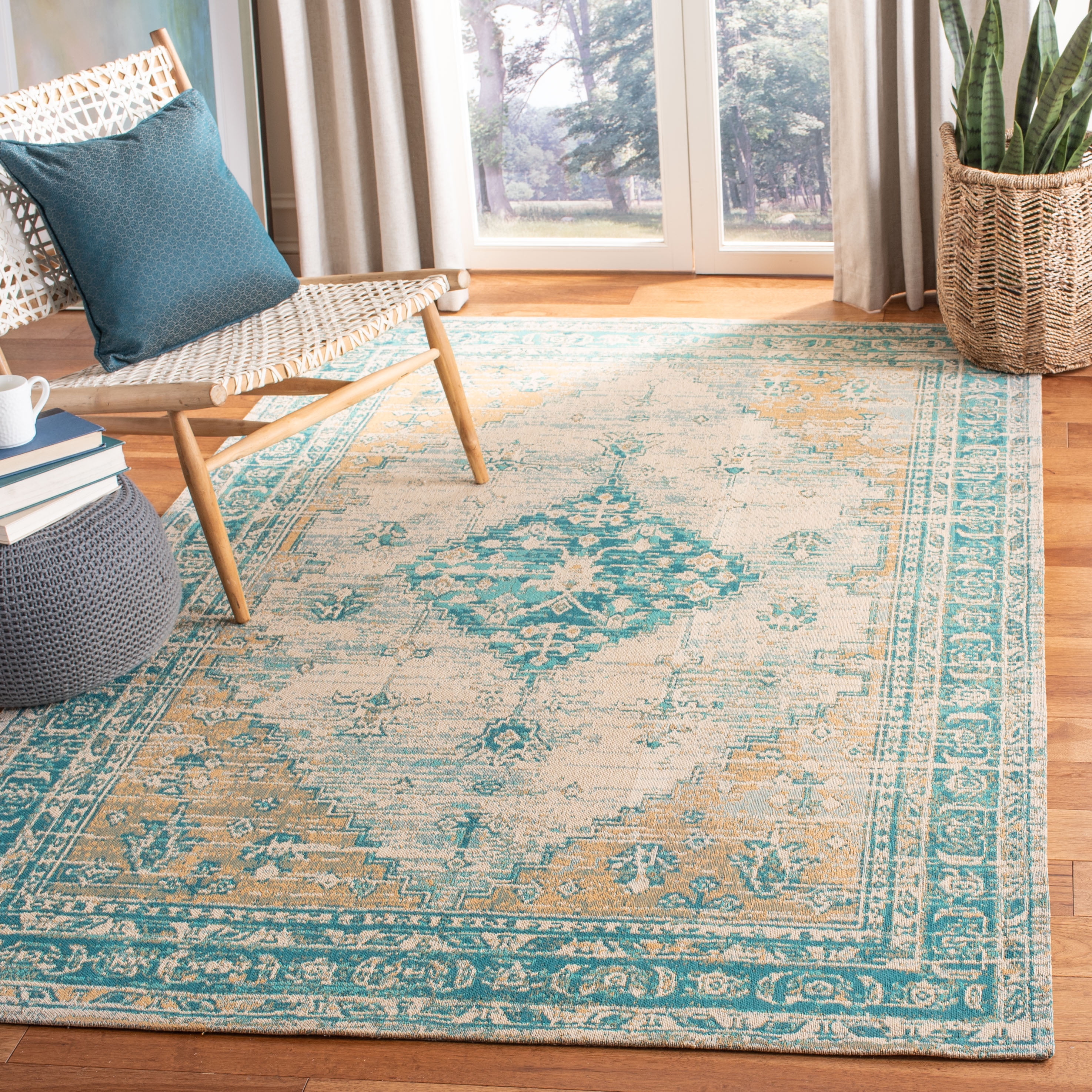 SAFAVIEH Classic Vintage Bedinn Overdyed Polyester Area Rug, Aqua, 5' x 8'