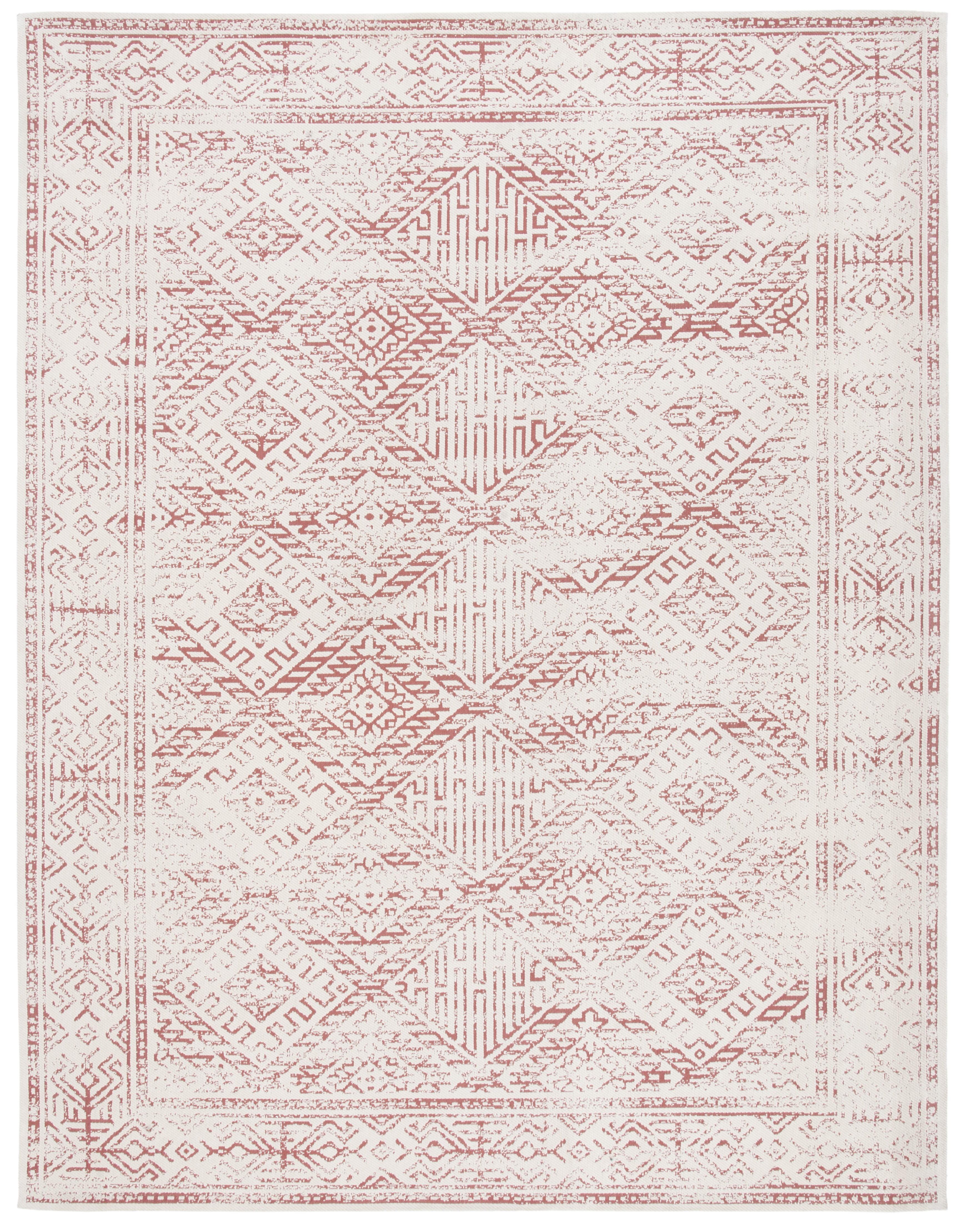 Beige and Red 6' x 9' Synthetic Flat Woven Rug