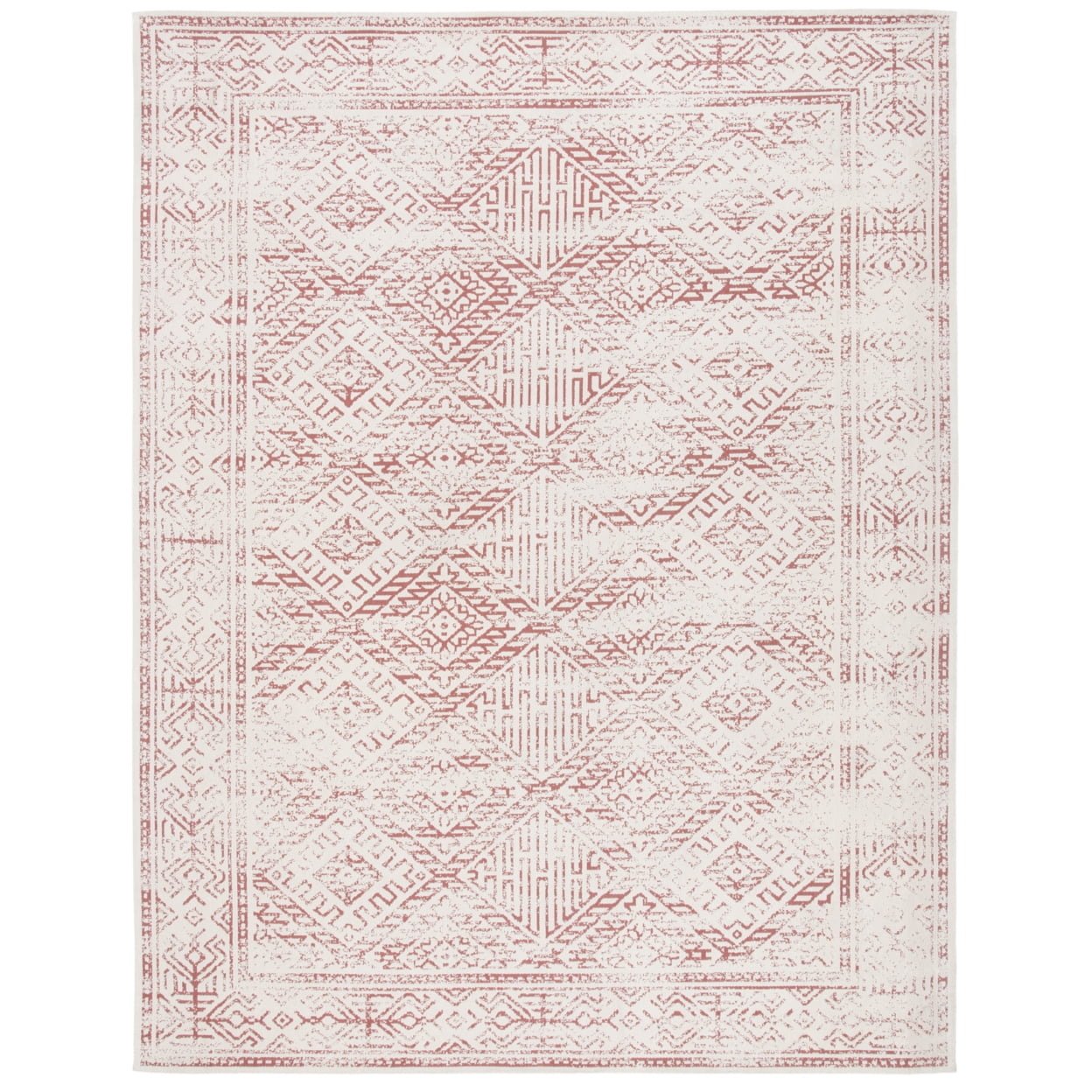 Beige and Red 6' x 9' Synthetic Flat Woven Rug