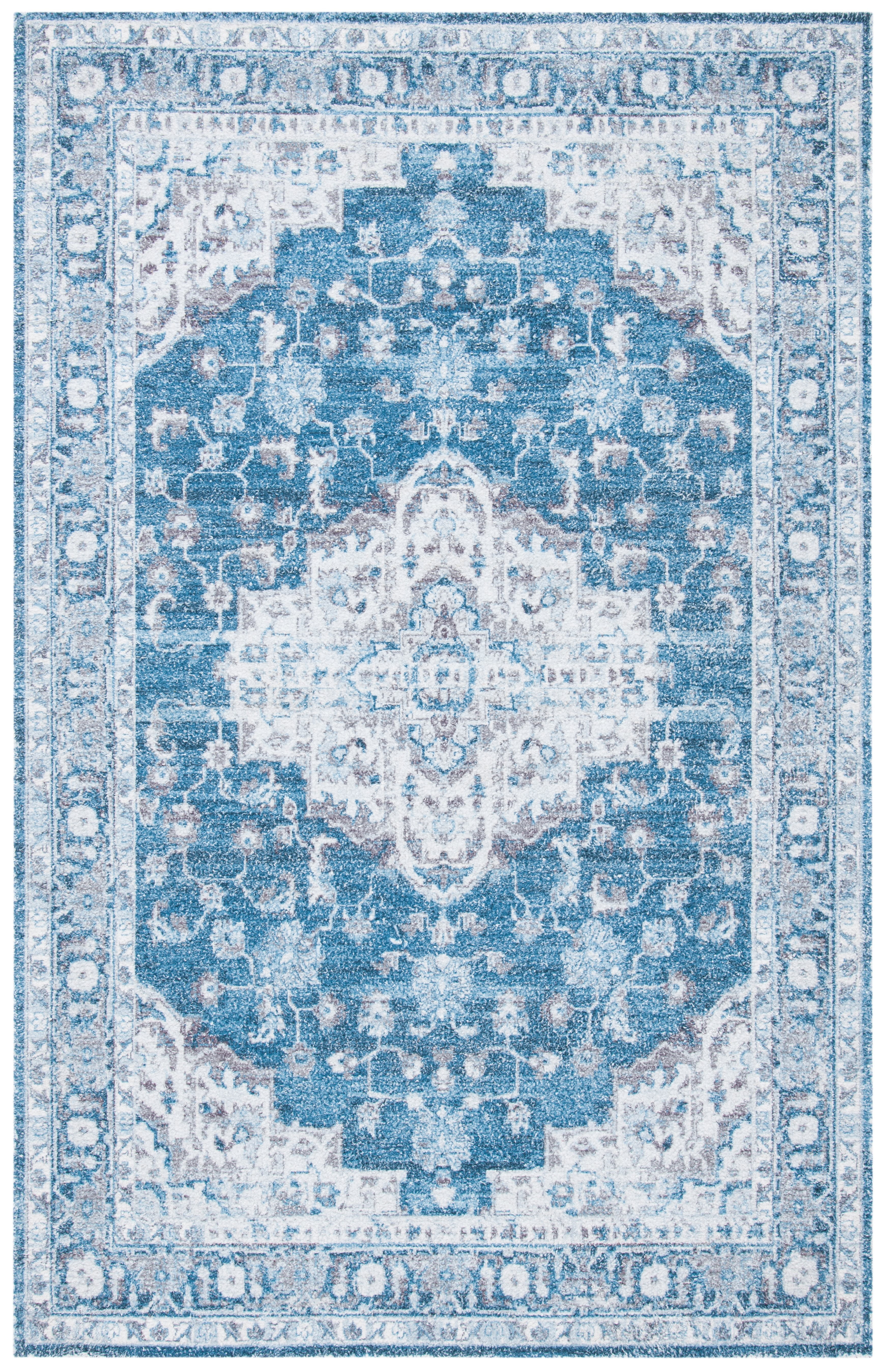 Classic Vintage Blue and Grey 9' x 12' Cotton Rug