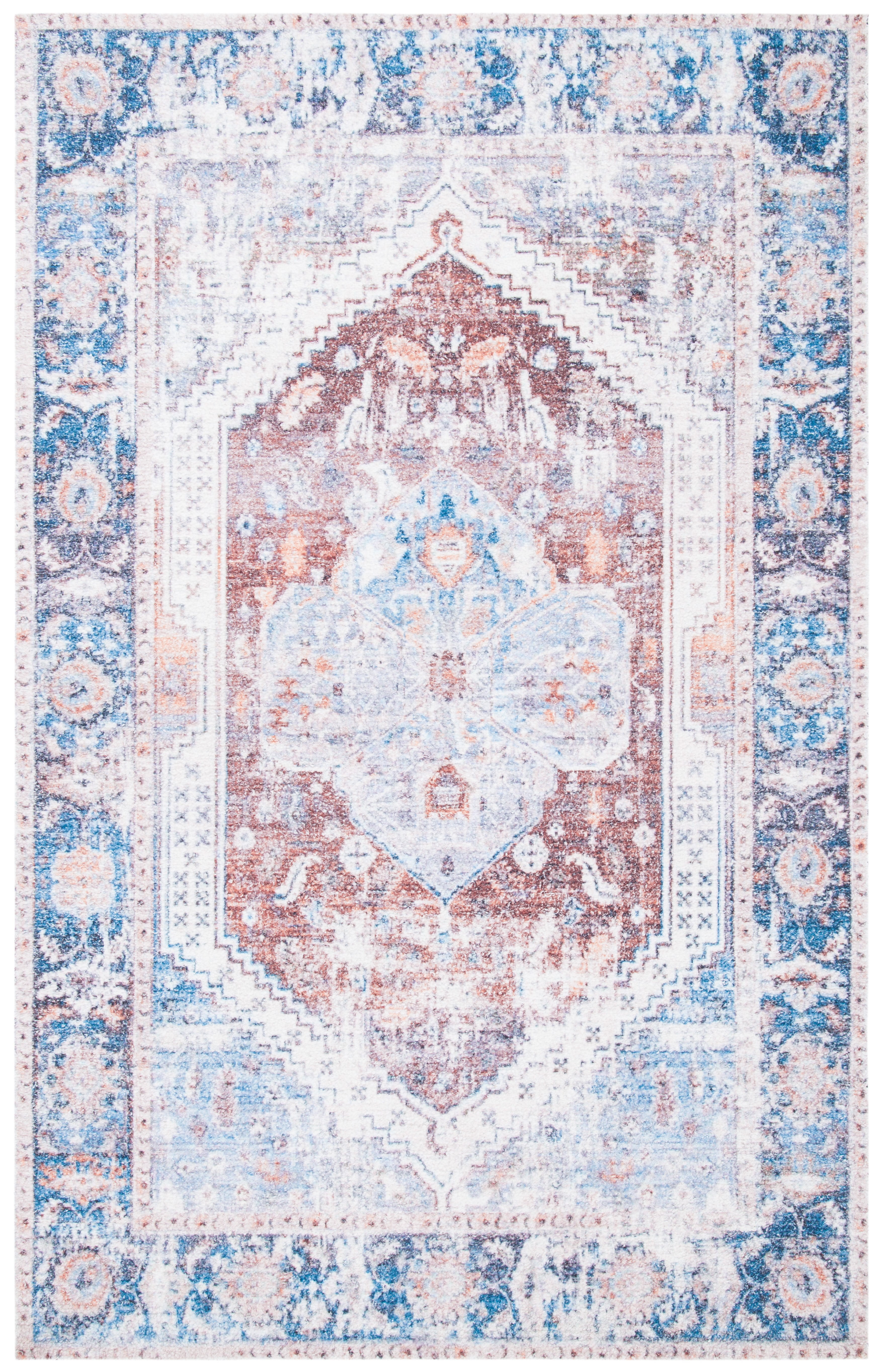 Vintage Blue and Rust Cotton Synthetic Flat Woven Rug
