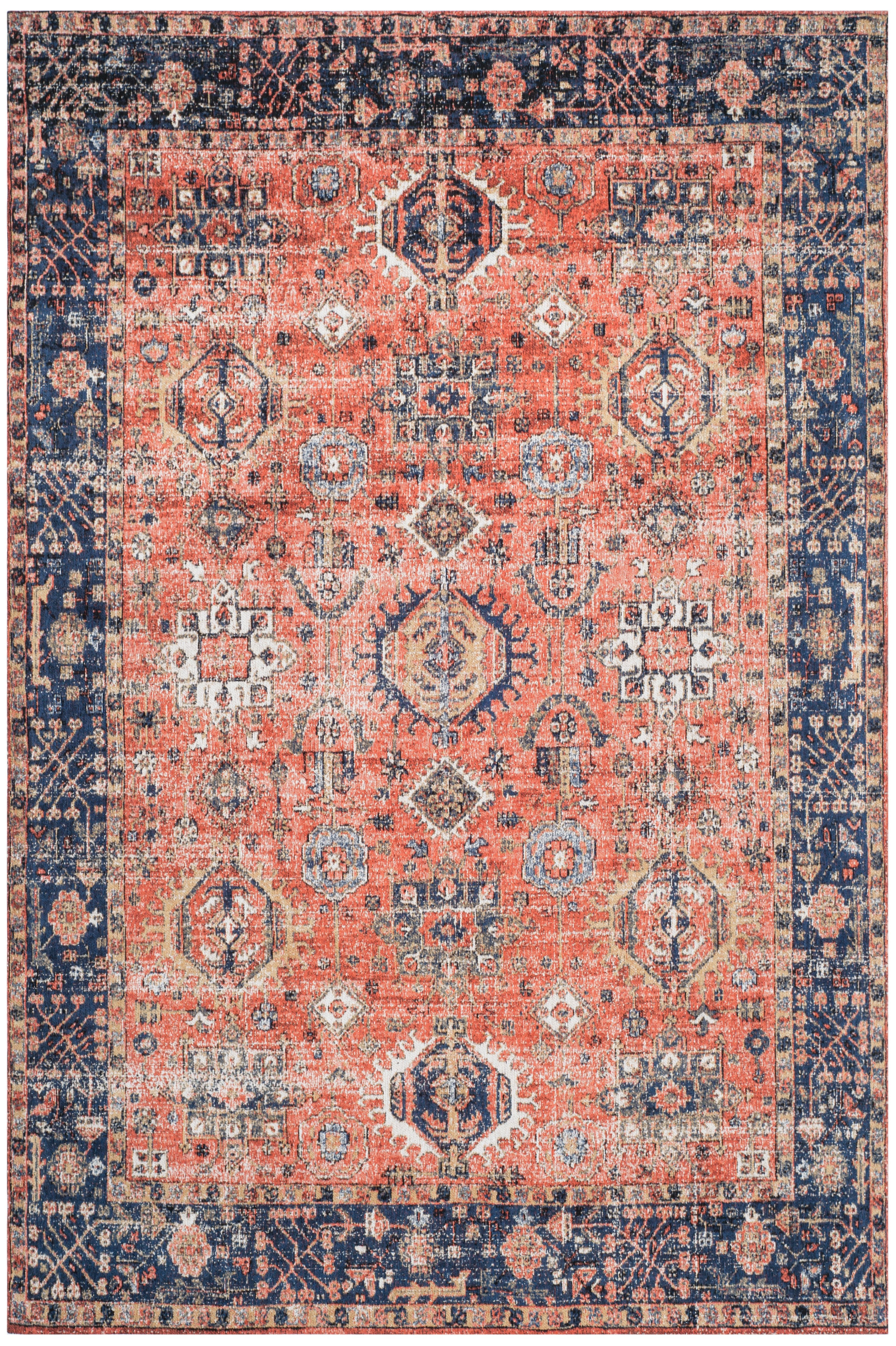 Rust and Navy 6' x 9' Flat Woven Wool Area Rug
