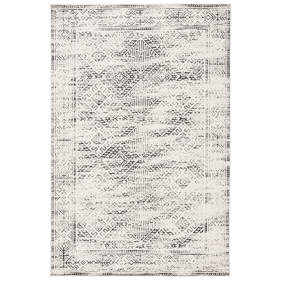 SAFAVIEH Classic Vintage Charlie Diamond Polyester Area Rug, Beige/Black, 4' x 6'