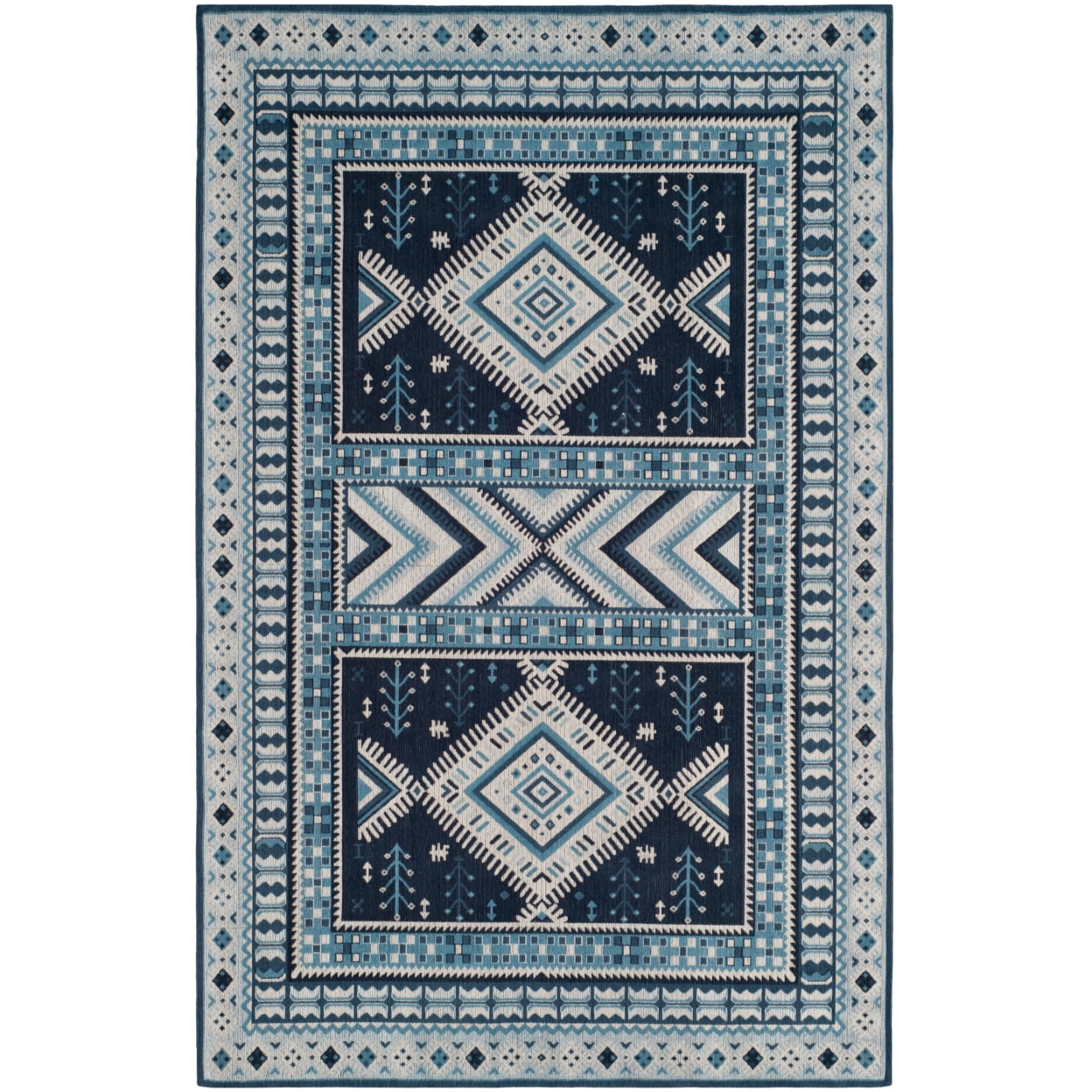 Navy and Light Blue Reversible Flat Woven Rug 5' x 8'