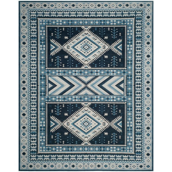 SAFAVIEH Classic Vintage Clarette Chevron Bordered Area Rug, Navy/Light Blue, 8' x 10'