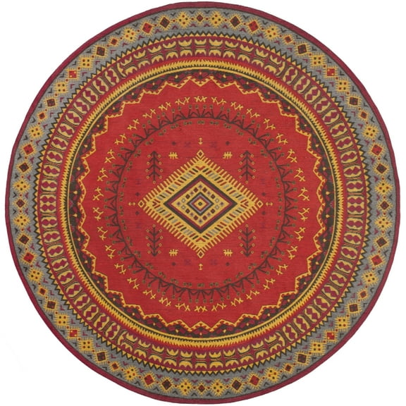 SAFAVIEH Classic Vintage Clarette Chevron Bordered Area Rug, Red/Slate, 6' x 6' Round