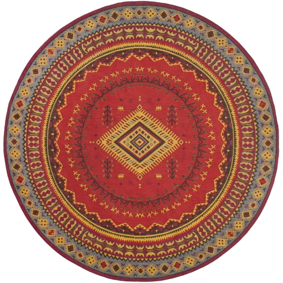 SAFAVIEH Classic Vintage Clarette Chevron Bordered Area Rug, Red/Slate, 6' x 6' Round