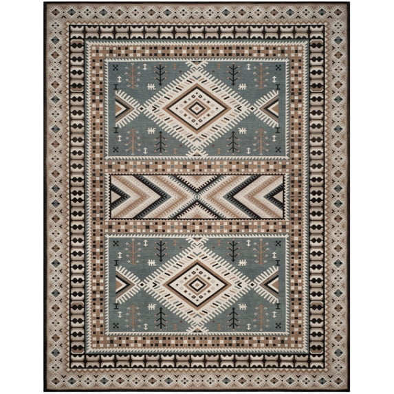 SAFAVIEH Classic Vintage Clarette Chevron Bordered Area Rug, Slate/Beige, 4' x 6'
