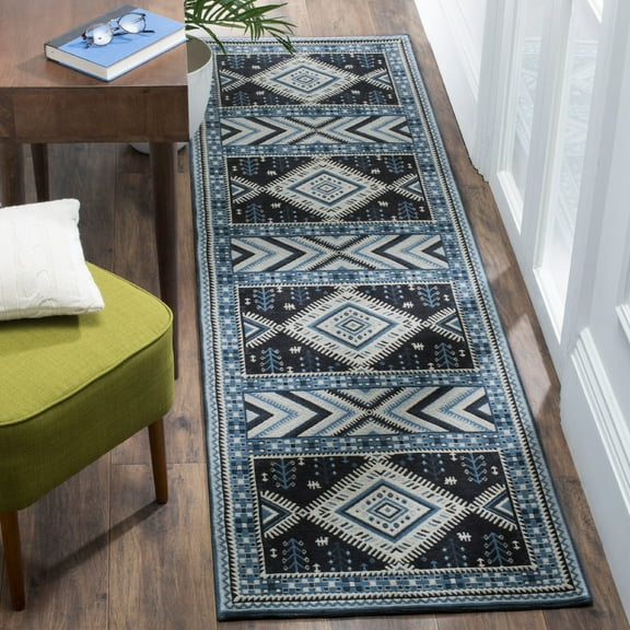 SAFAVIEH Classic Vintage Clarette Chevron Bordered Runner Rug, Navy/Light Blue, 2'3" x 8'