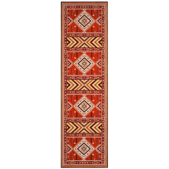 SAFAVIEH Classic Vintage Clarette Chevron Bordered Runner Rug, Orange/Gold, 2'3" x 8'