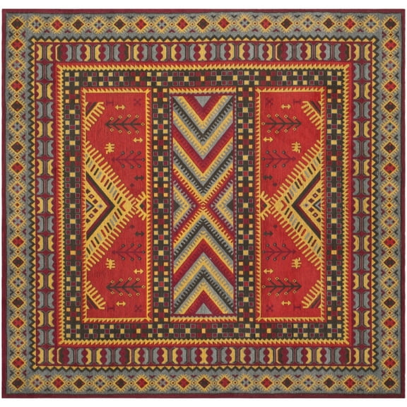 SAFAVIEH Classic Vintage Clarette Geometric Area Rug, Red/Slate, 6' x 6' Square