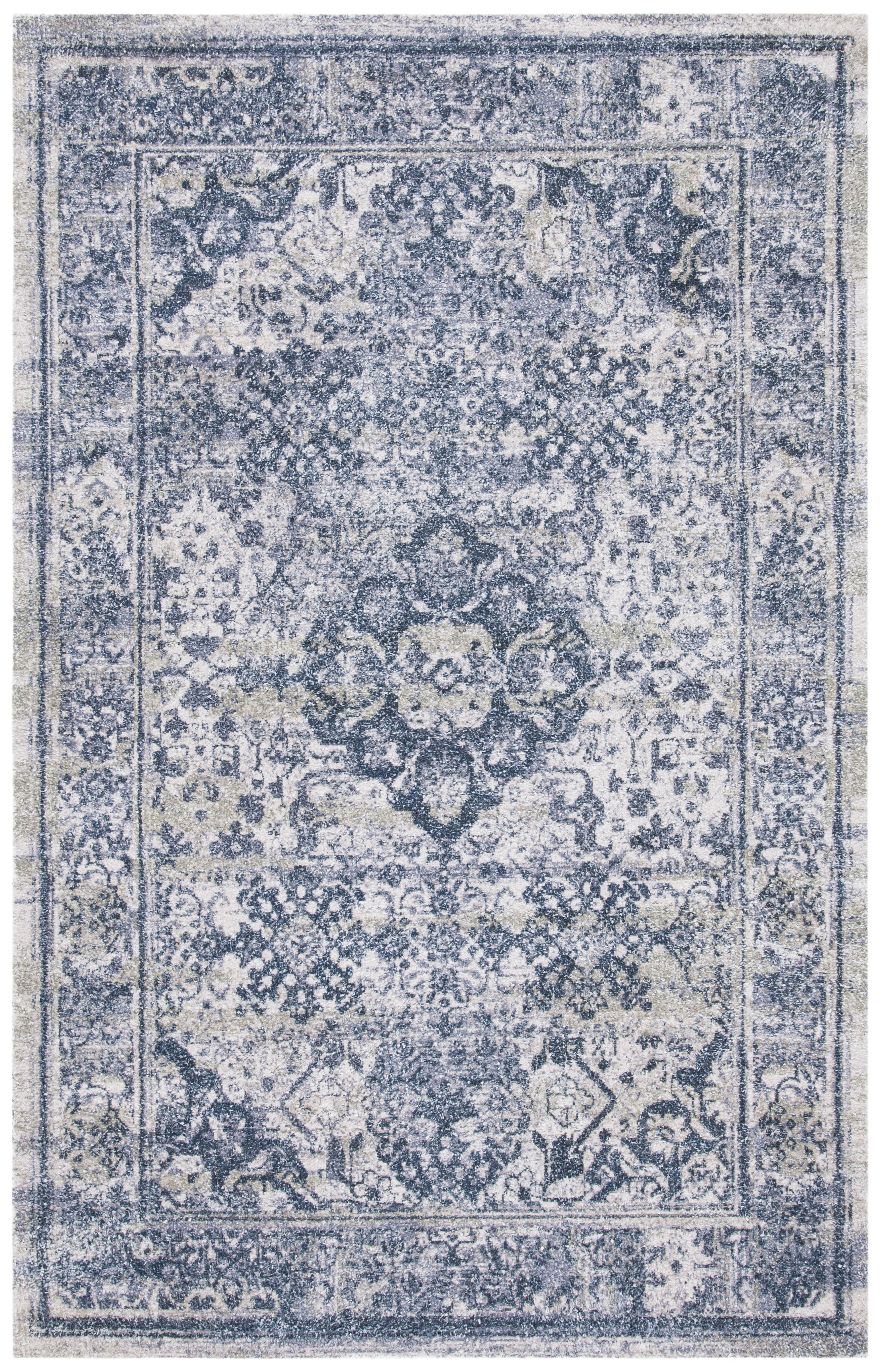 Navy and Sage Round Tufted Cotton Area Rug