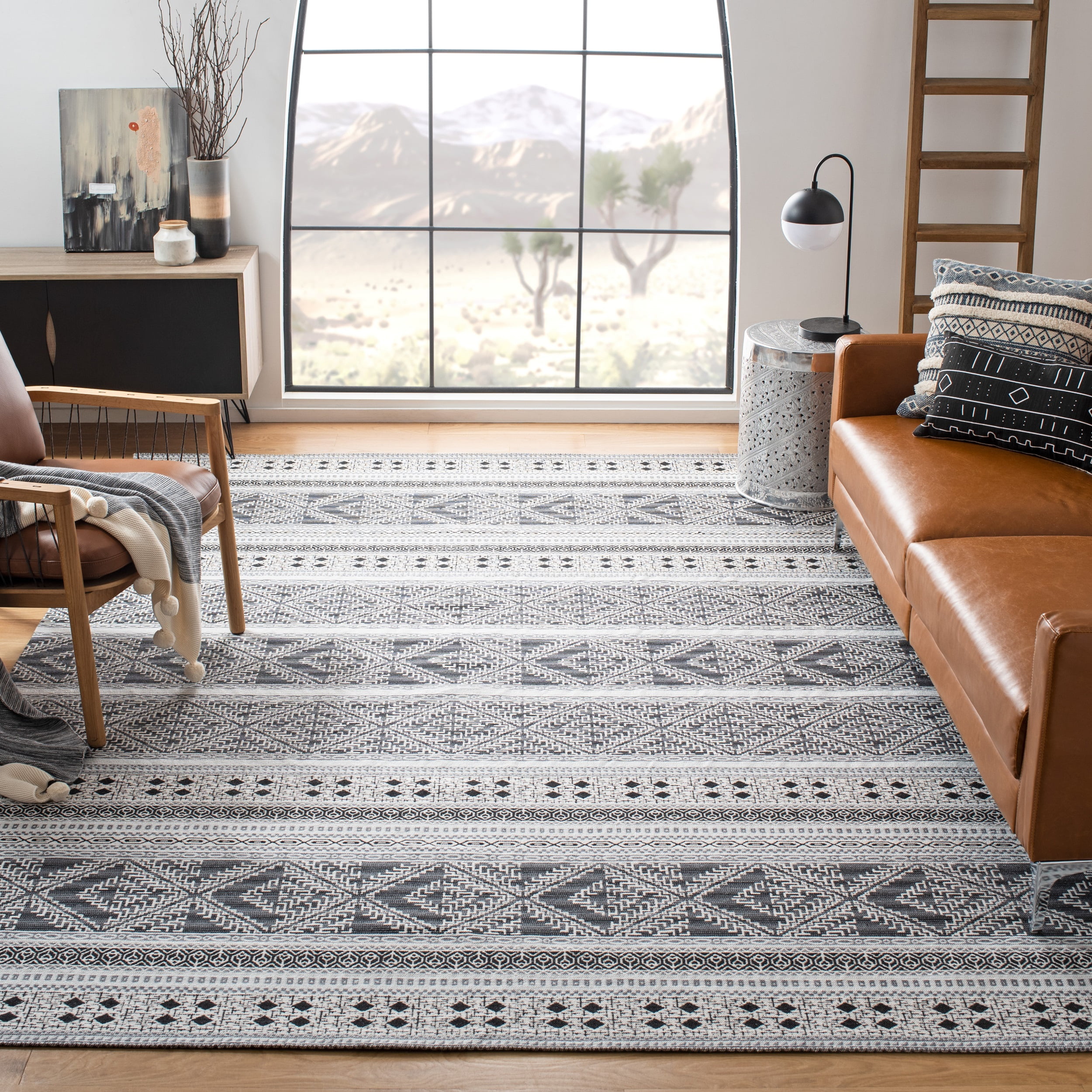 Black 8' x 10' Flat Woven Synthetic Area Rug