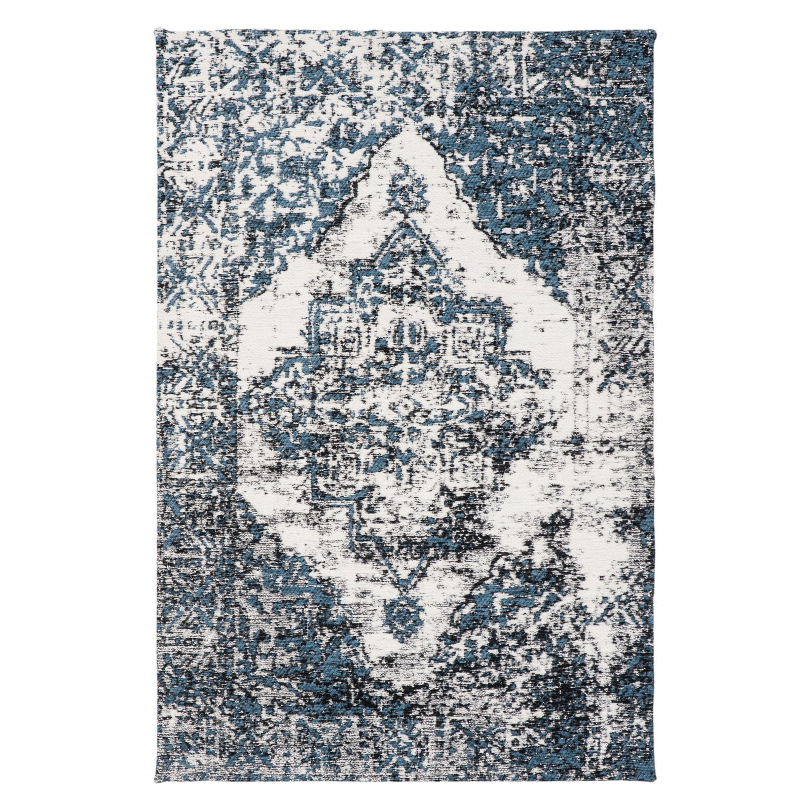 Navy and Ivory 8' x 10' Cotton Chenille Area Rug