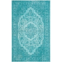 SAFAVIEH Classic Vintage Ivonette Overdyed Border Cotton Area Rug, Aqua, 5' x 8'