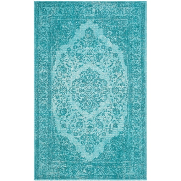 SAFAVIEH Classic Vintage Ivonette Overdyed Border Cotton Area Rug, Aqua, 5' x 8'