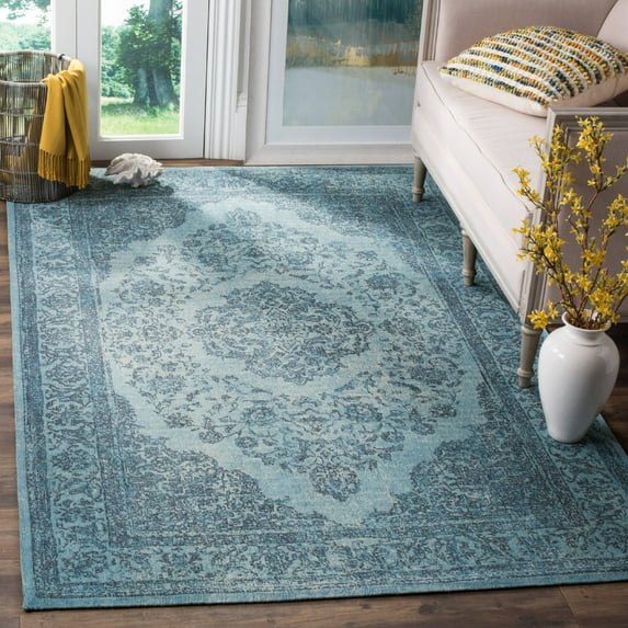 SAFAVIEH Classic Vintage Ivonette Overdyed Border Cotton Area Rug, Blue, 5' x 8'