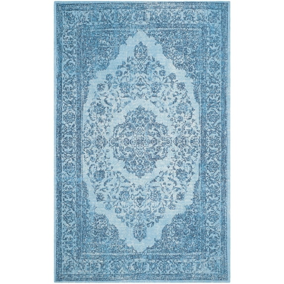 SAFAVIEH Classic Vintage Ivonette Overdyed Border Cotton Area Rug, Blue, 6'7" x 9'2"