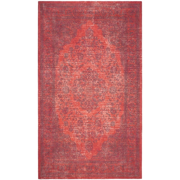 SAFAVIEH Classic Vintage Ivonette Overdyed Border Cotton Area Rug, Red, 3' x 5'