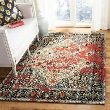 SAFAVIEH Classic Vintage Kian Floral Bordered Polyester Area Rug, Red/Charcoal, 4' x 6'