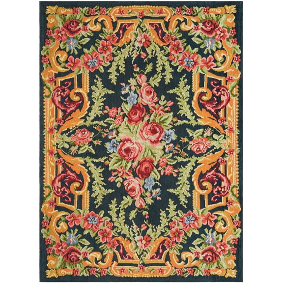 SAFAVIEH Classic Vintage Kyleigh Global Polyester Area Rug, Black/Rose, 5' x 8'
