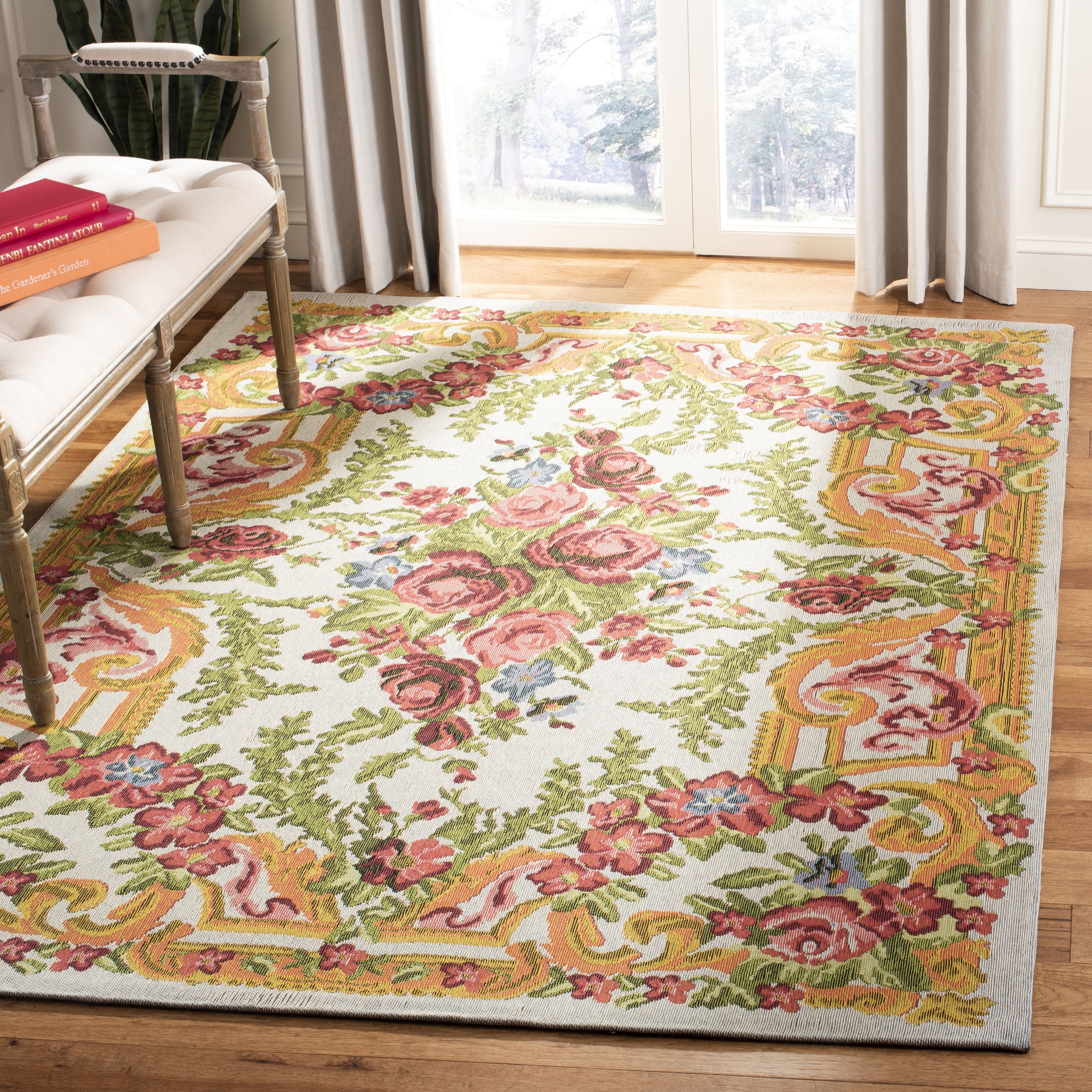 Elegant Ivory Cotton Blend 8' x 10' Flat Woven Area Rug