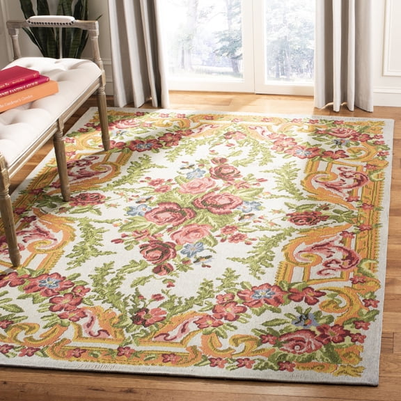 SAFAVIEH Classic Vintage Kyleigh Floral Polyester Area Rug, Ivory/Rose, 8' x 10'