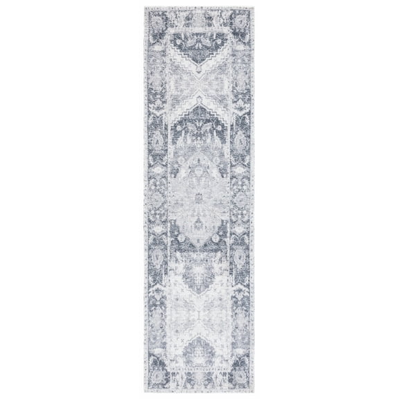 SAFAVIEH Classic Vintage Leandre Medallion Runner Rug, Silver/Dark Grey, 2'3" x 8'