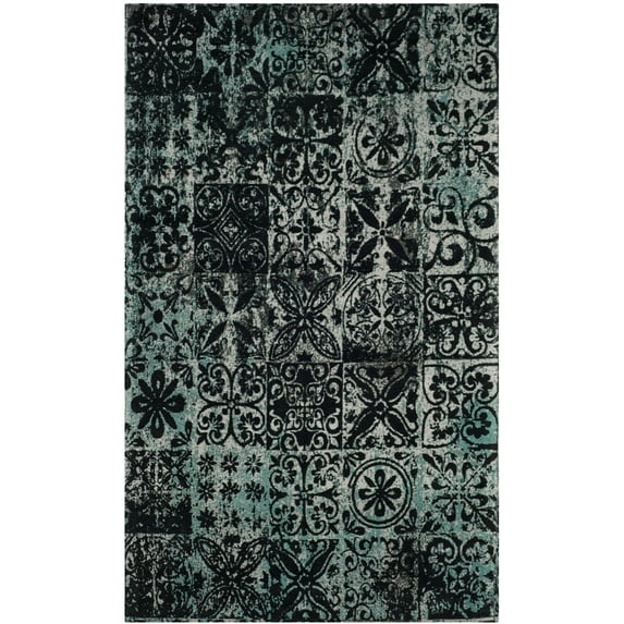 SAFAVIEH Classic Vintage Montague Geometric Area Rug, Teal/Black, 5' x 8'