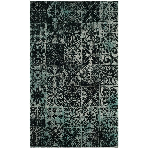 SAFAVIEH Classic Vintage Montague Geometric Area Rug, Teal/Black, 5' x 8'