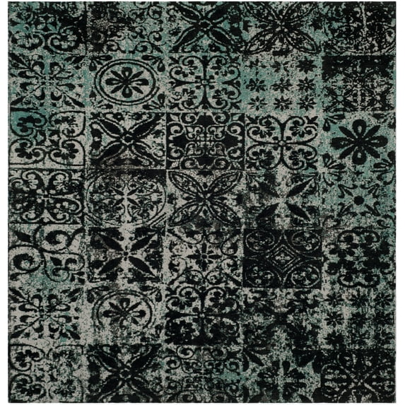 SAFAVIEH Classic Vintage Montague Geometric Area Rug, Teal/Black, 6' x 6' Square