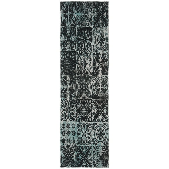 SAFAVIEH Classic Vintage Montague Geometric Runner Rug, Teal/Black, 2'3" x 8'